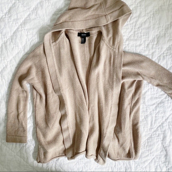 Forever 21 Knit Hooded Open Cardigan Tan Medium - Picture 5 of 11